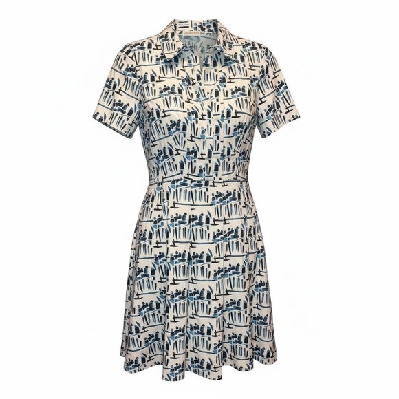 Tory Burch Dresses & Skirts - Tory Burch Figurine Stretch Poplin Shirtdress Abstract Blue White Navy 8